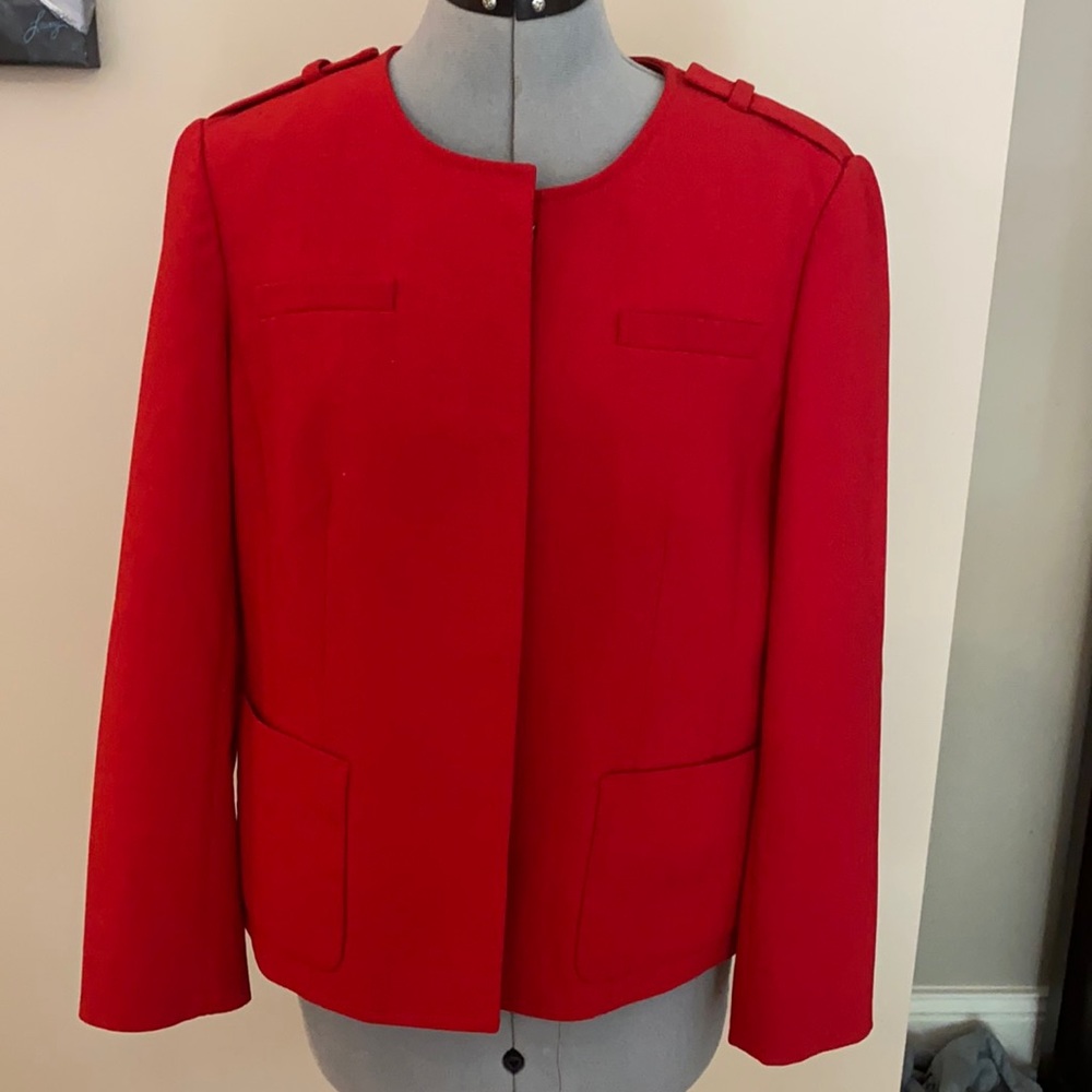 Like New Ann Taylor Red 9500 Collarless Blazer